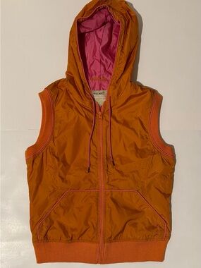 Old Navy Orange Hooded Sleeveless Vest with Pink Lining